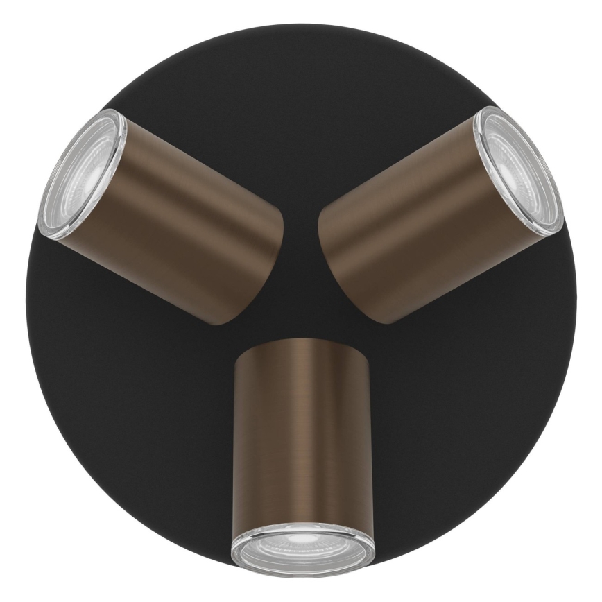 Eglo - Badkamerspot 3xGU10/5W/230V Ø 25 cm IP44 zwart/bruin