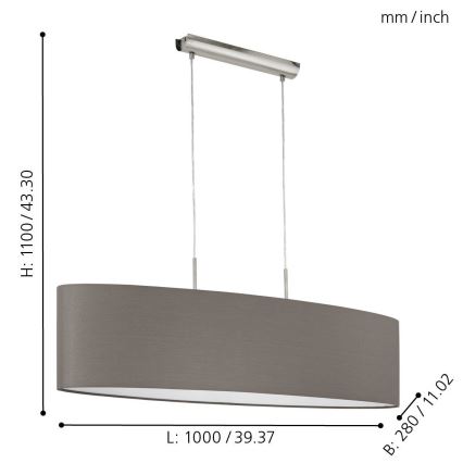 Eglo 31587 - Hanglamp aan koord PASTERI 2xE27/60W/230V