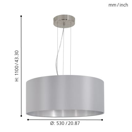 Eglo 31606 - Hanglamp met kabel MASERLO 3xE27/60W/230V
