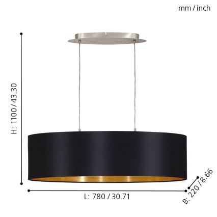 Eglo - Hanglamp aan koord 2xE27/60W/230V