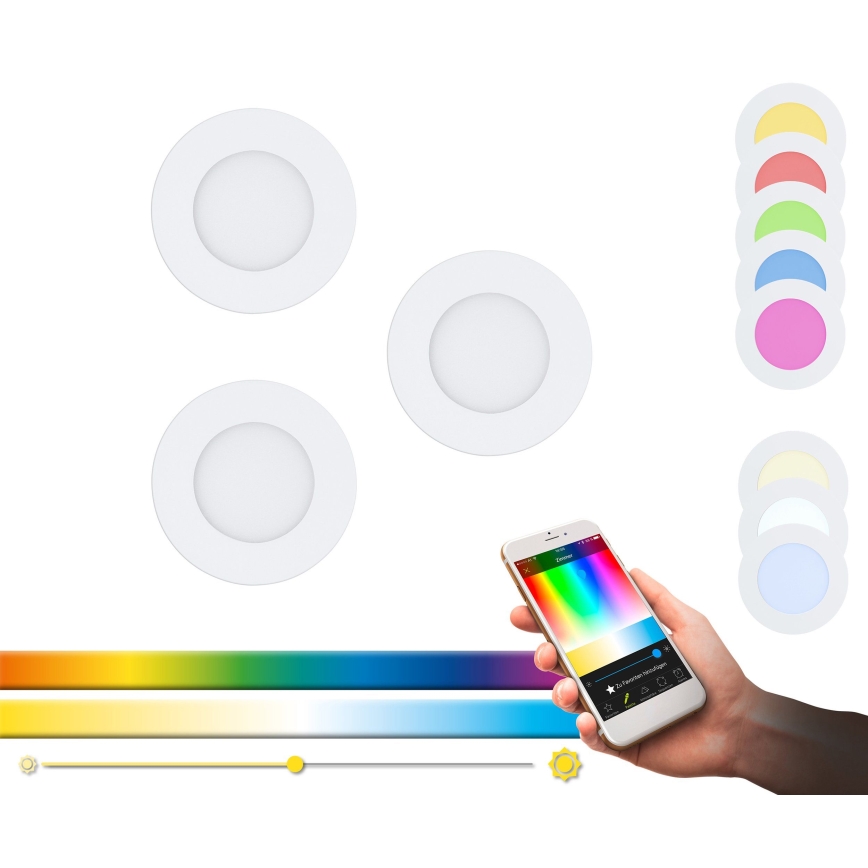 Eglo - SET van 3 dimbare RGB-LED inbouwspots FUEVA-C 1xLED/3W/230V Ø 8,5 cm