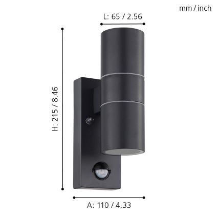 Eglo - LED Wandlamp voor buiten met sensor 2xGU10/3W/230V IP44