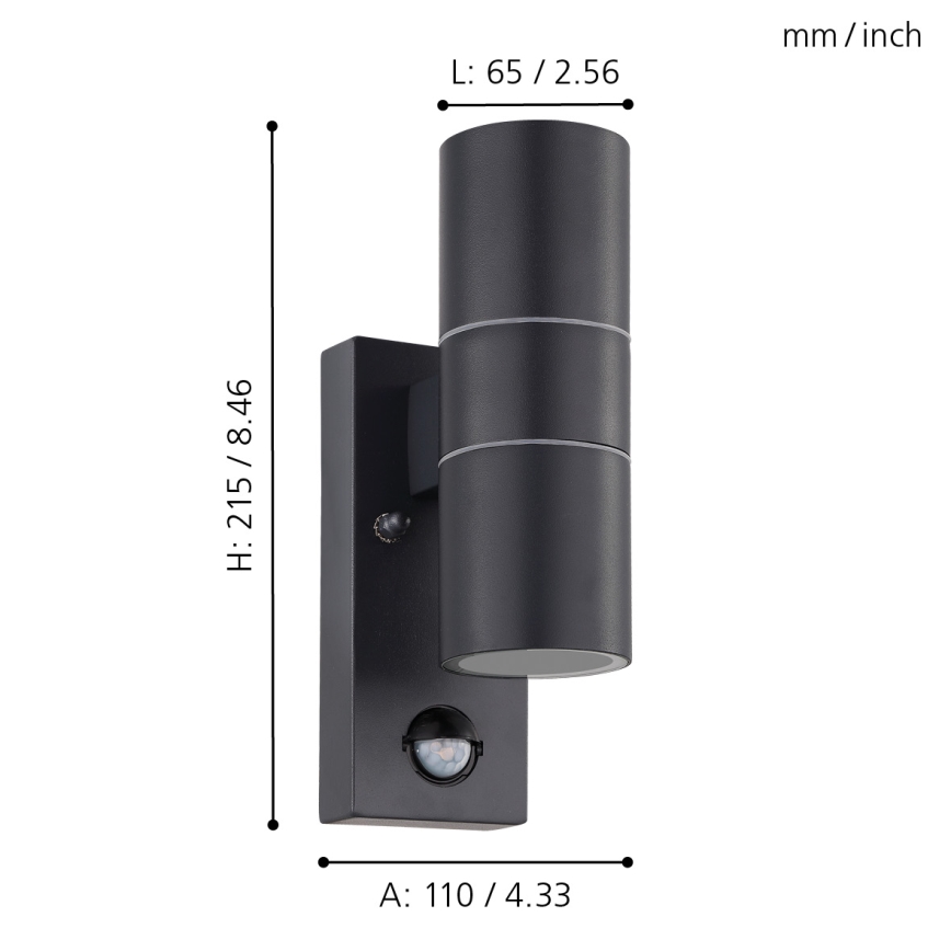 Eglo - LED Wandlamp voor buiten met sensor 2xGU10/3W/230V IP44