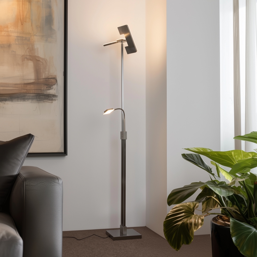 Eglo 33182 - Dimbare LED Staande lamp SOLANO 1xLED/26W/230V +1xLED/3,2W 3000K mat chroom