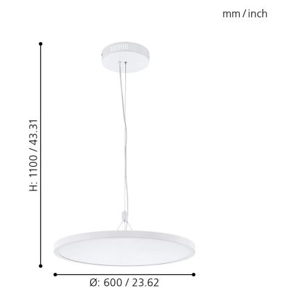 Eglo 33676 - LED RGBW dimbare hanglamp aan kabel CERIGNOLA-C LED/32W/230V 2700-6500K wit + afstandsbediening