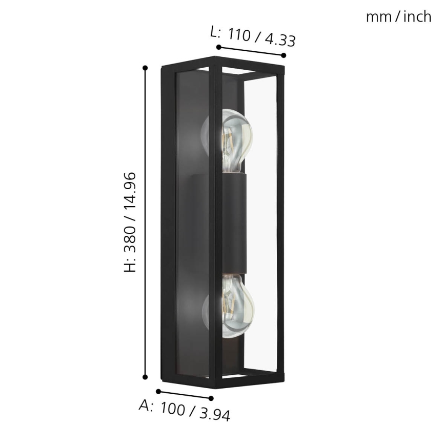 Eglo 33856 - Buitenwandlamp ALAMONTE 2xE27/60W/230V IP44 zwart