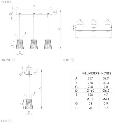Eglo - Hanglamp aan een koord 3xE27/40W/230V zwart