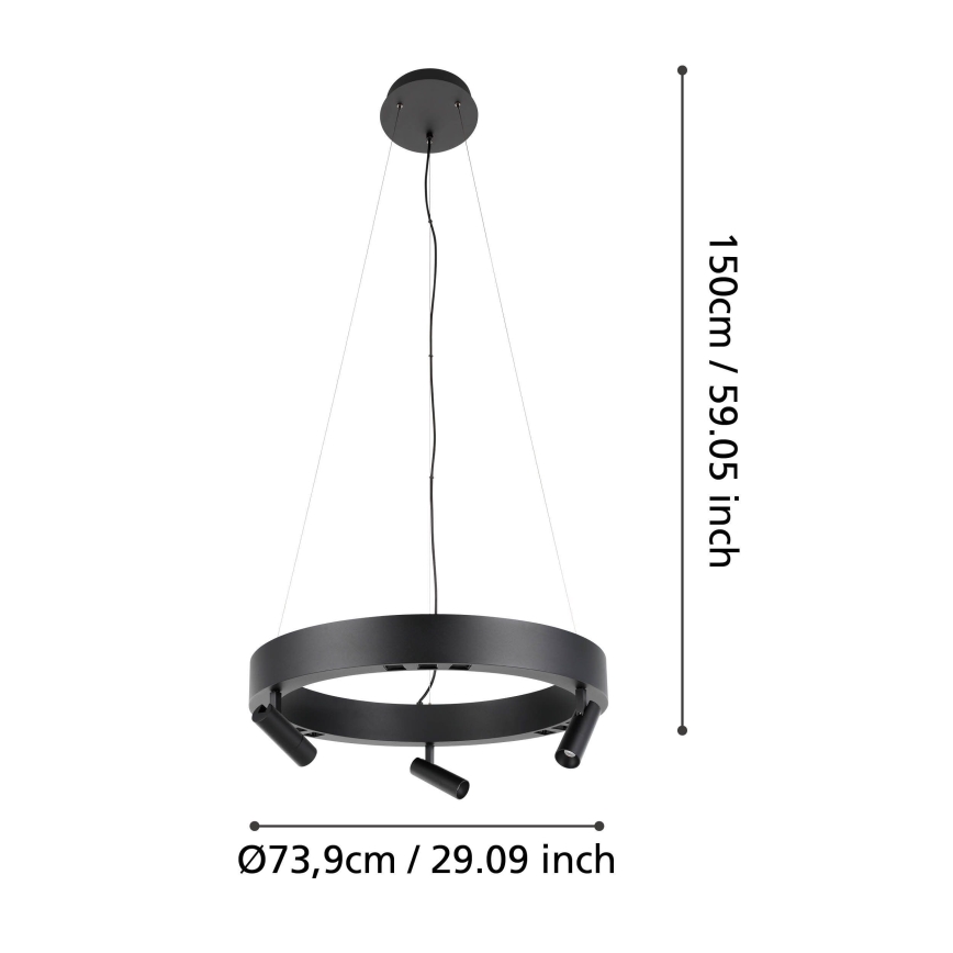 Eglo - Dimbare LED hanglamp aan een koord 3xLED/8W/230V + 3xLED/8,5W 3000K zwart + afstandsbediening