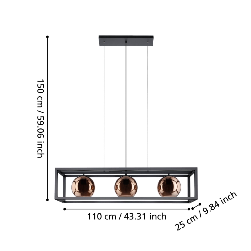 Eglo - Hanglamp aan een koord 3xE27/40W/230V koper/zwart