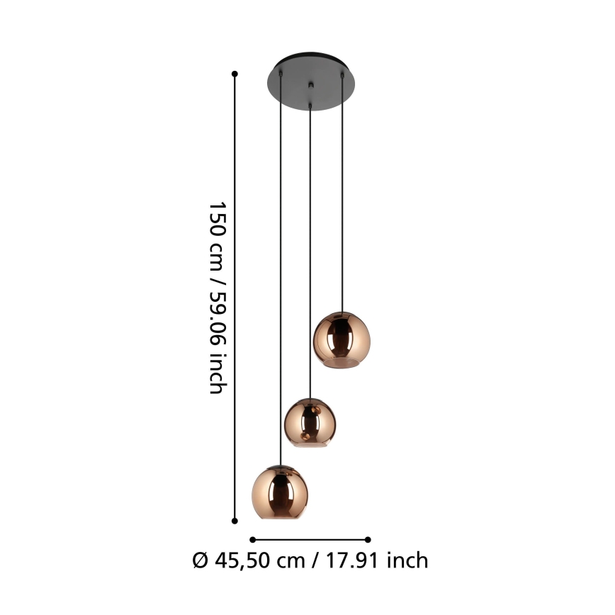 Eglo - Hanglamp aan een koord 3xE27/40W/230V koper