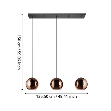 Eglo - Hanglamp aan een koord 3xE27/40W/230V koper