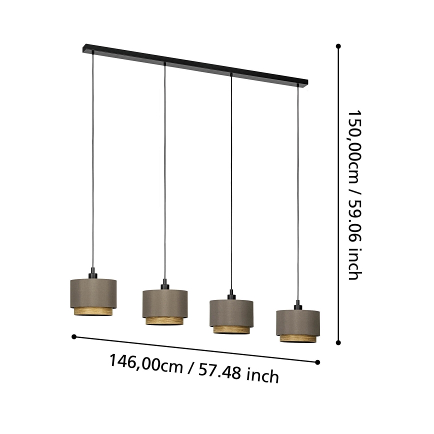 Eglo - Hanglamp aan een koord 4xE27/40W/230V bruin