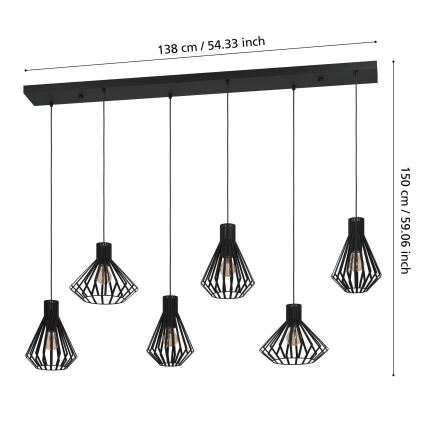 Eglo - Hanglamp aan een koord 6xE27/40W/230V zwart