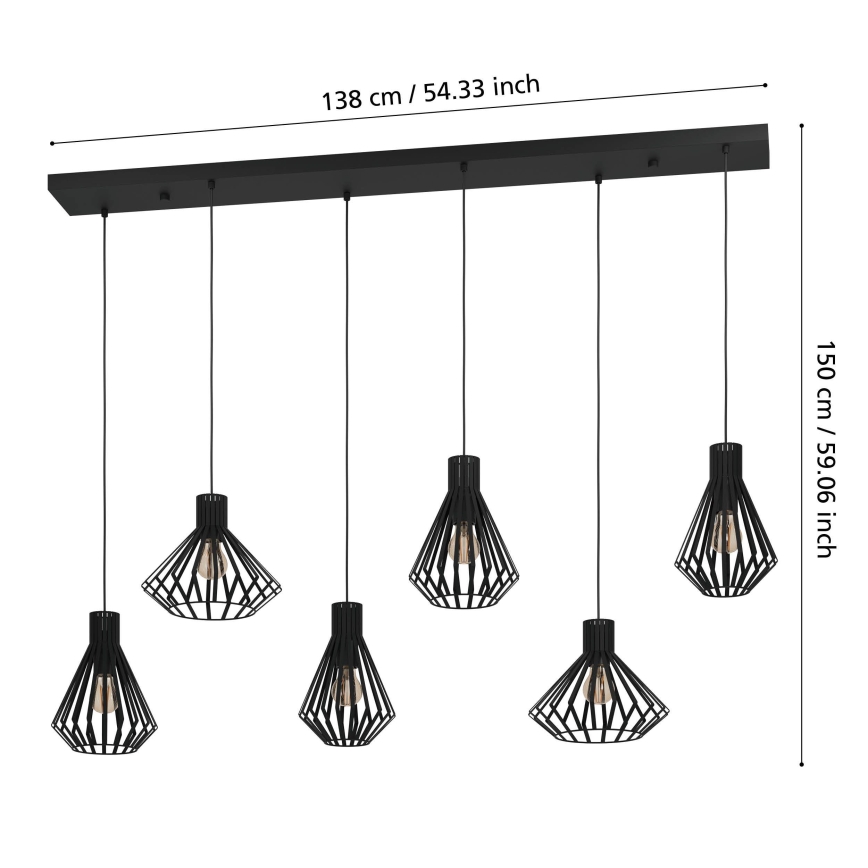 Eglo - Hanglamp aan een koord 6xE27/40W/230V zwart