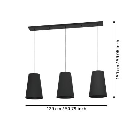 Eglo - Hanglamp aan een koord 3xE27/40W/230V zwart