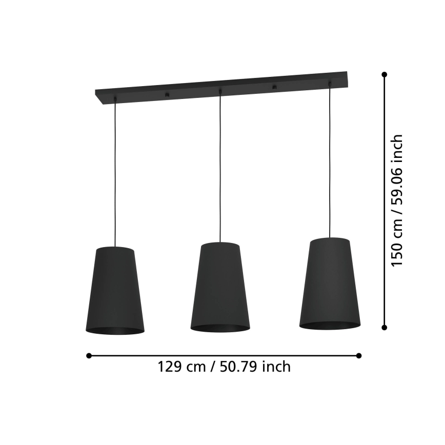 Eglo - Hanglamp aan een koord 3xE27/40W/230V zwart