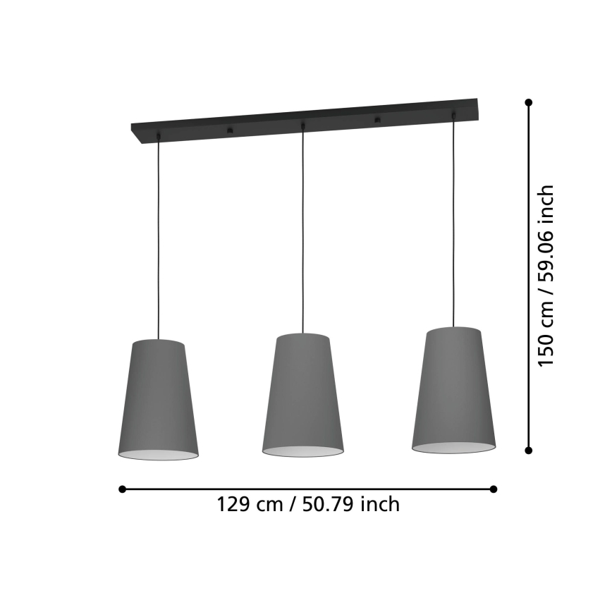 Eglo - Hanglamp aan een koord 3xE27/40W/230V grijs