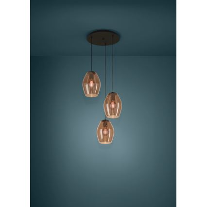 Eglo - Hanglamp aan een koord 3xE27/40W/230V bruin