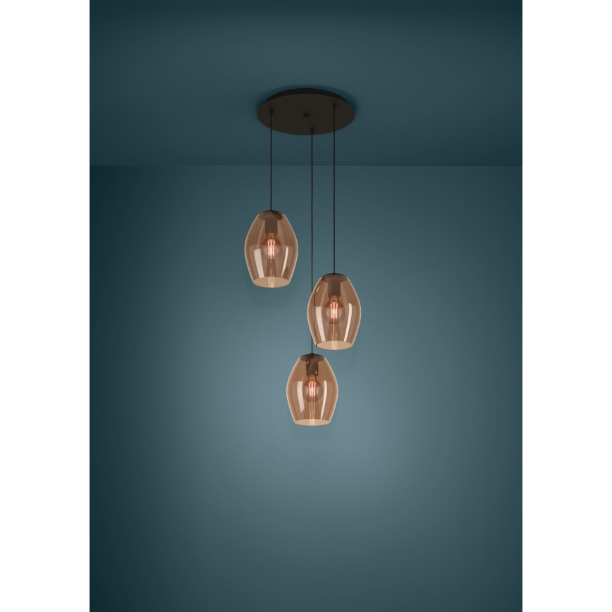 Eglo - Hanglamp aan een koord 3xE27/40W/230V bruin