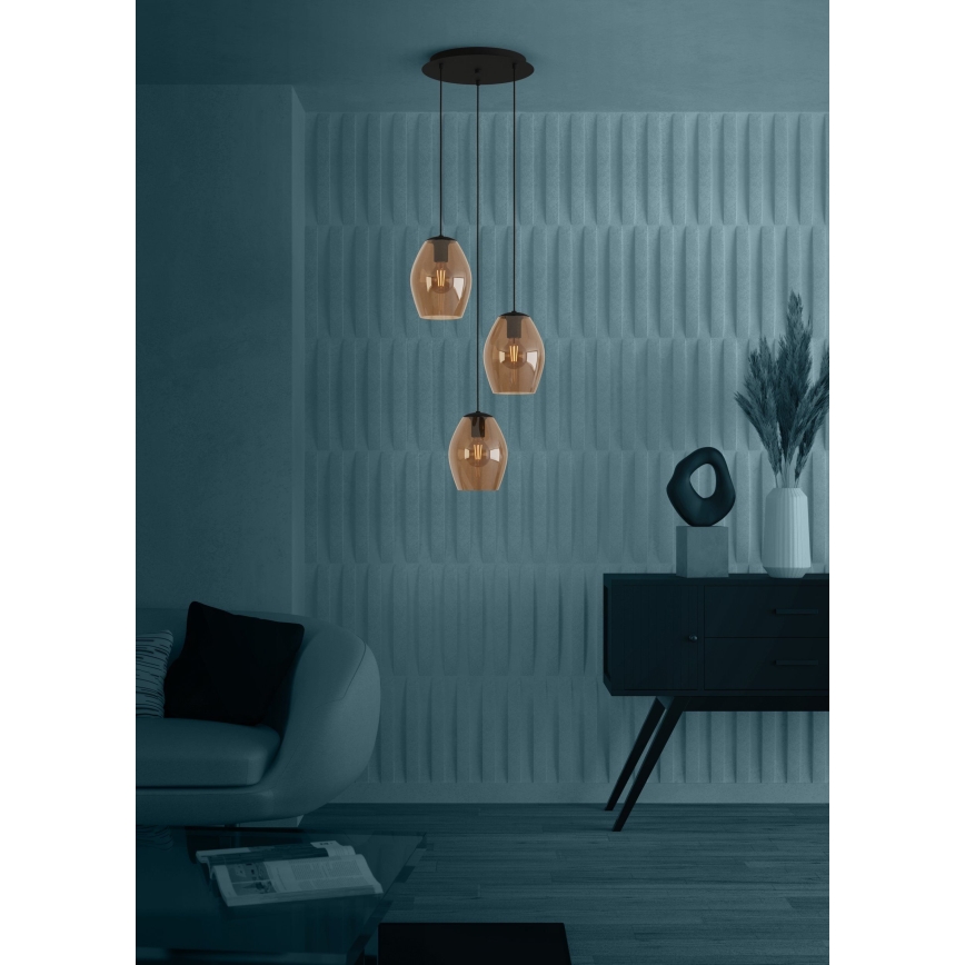Eglo - Hanglamp aan een koord 3xE27/40W/230V bruin