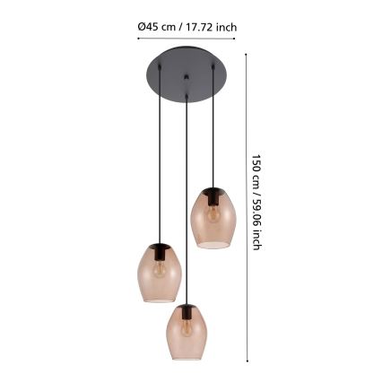 Eglo - Hanglamp aan een koord 3xE27/40W/230V bruin