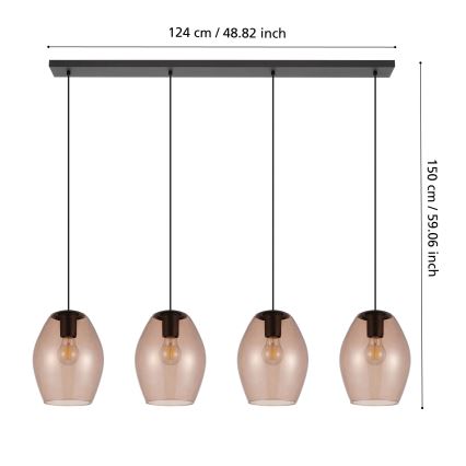 Eglo - Hanglamp aan een koord 4xE27/40W/230V bruin