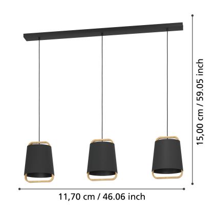 Eglo - Hanglamp aan een koord 3xE27/40W/230V zwart