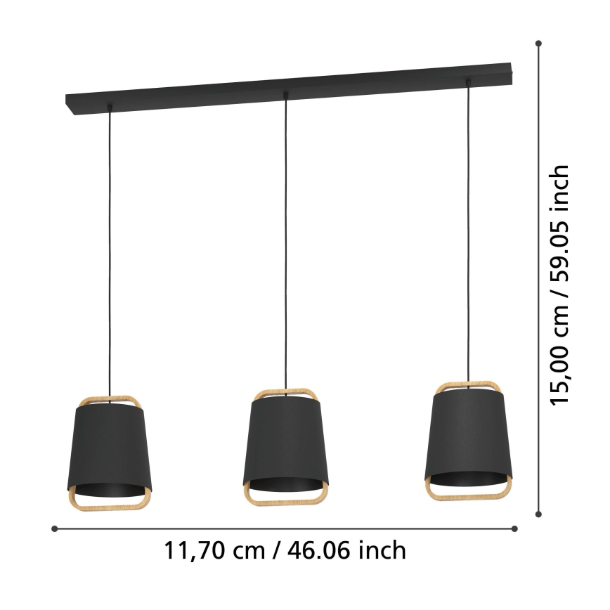 Eglo - Hanglamp aan een koord 3xE27/40W/230V zwart