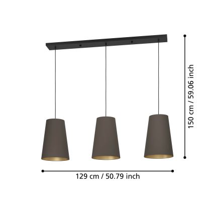 Eglo - Hanglamp aan een koord 3xE27/40W/230V bruin