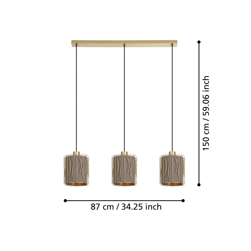 Eglo - Hanglamp aan een koord 3xE27/40W/230V goud/bruin