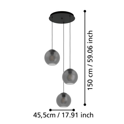 Eglo - Hanglamp aan een koord 3xE27/40W/230V gerookt