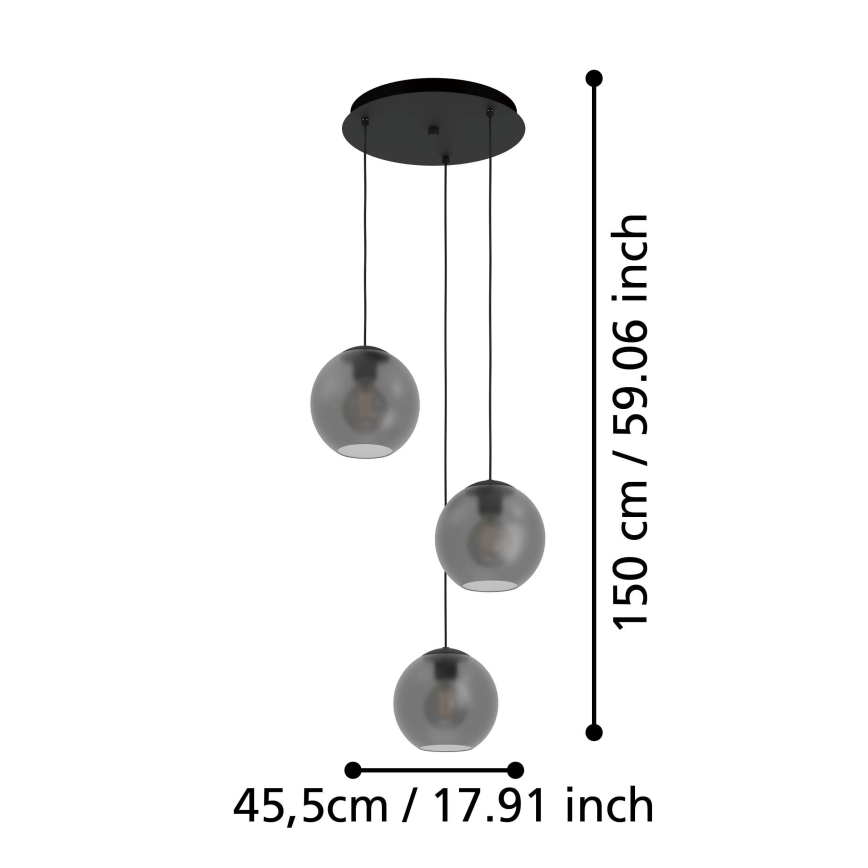 Eglo - Hanglamp aan een koord 3xE27/40W/230V gerookt