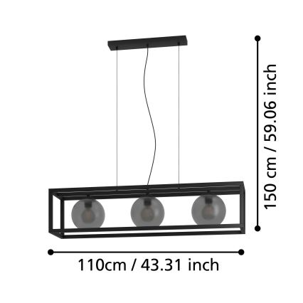 Eglo - Hanglamp aan een koord 3xE27/40W/230V gerookt/zwart