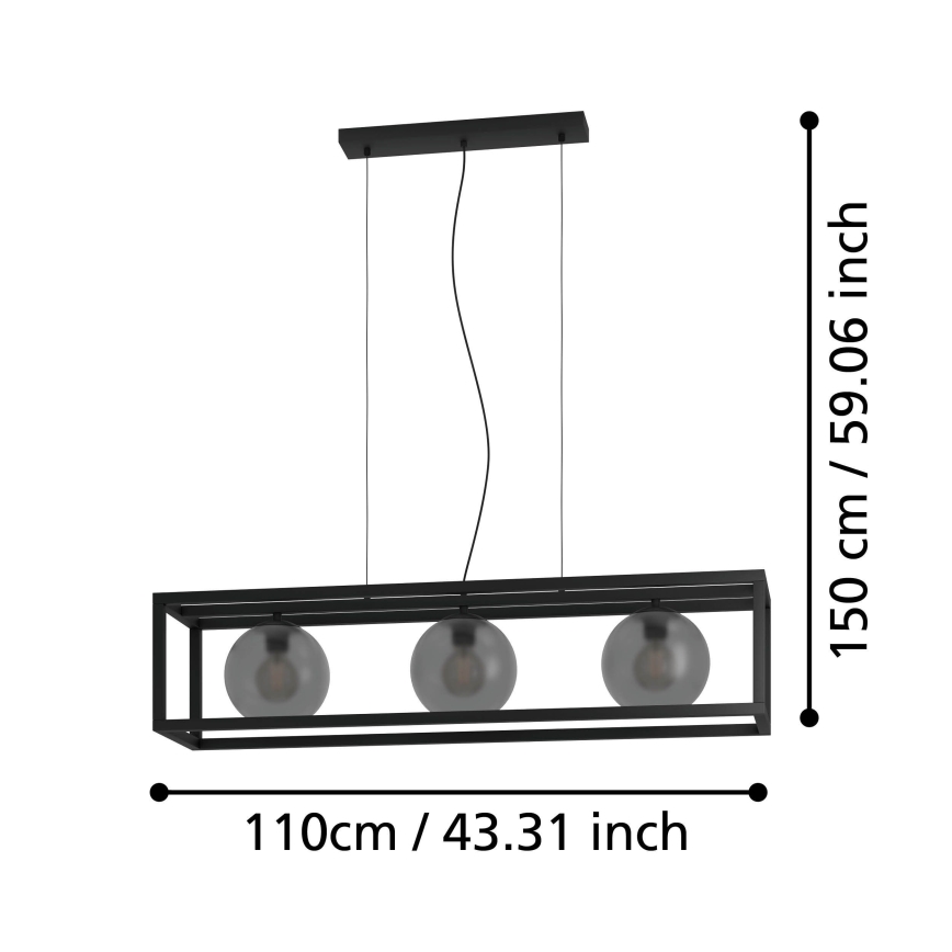 Eglo - Hanglamp aan een koord 3xE27/40W/230V gerookt/zwart
