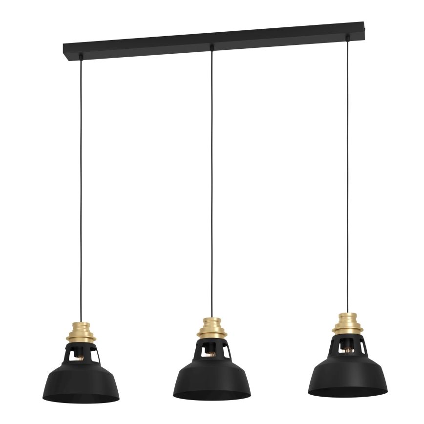 Eglo - Hanglamp aan een koord 3xE27/40W/230V zwart/goud