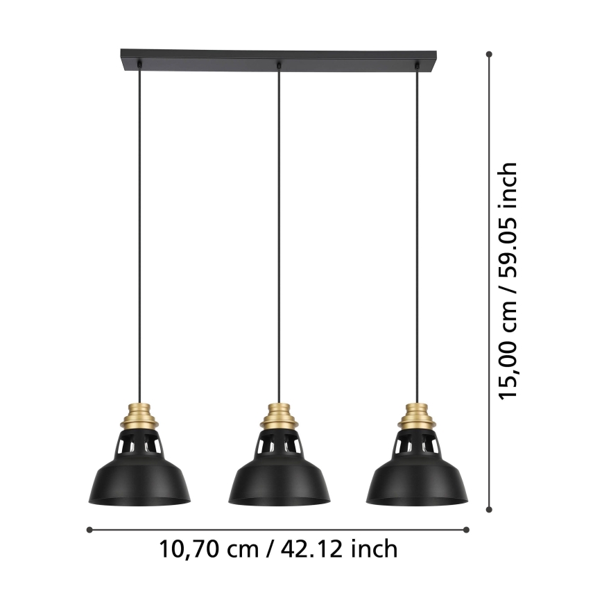 Eglo - Hanglamp aan een koord 3xE27/40W/230V zwart/goud