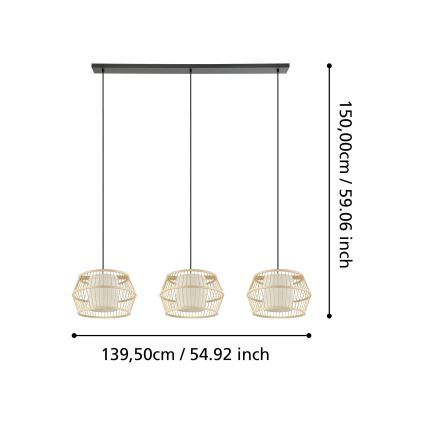 Eglo - Hanglamp aan een koord 3xE27/40W/230V bamboe