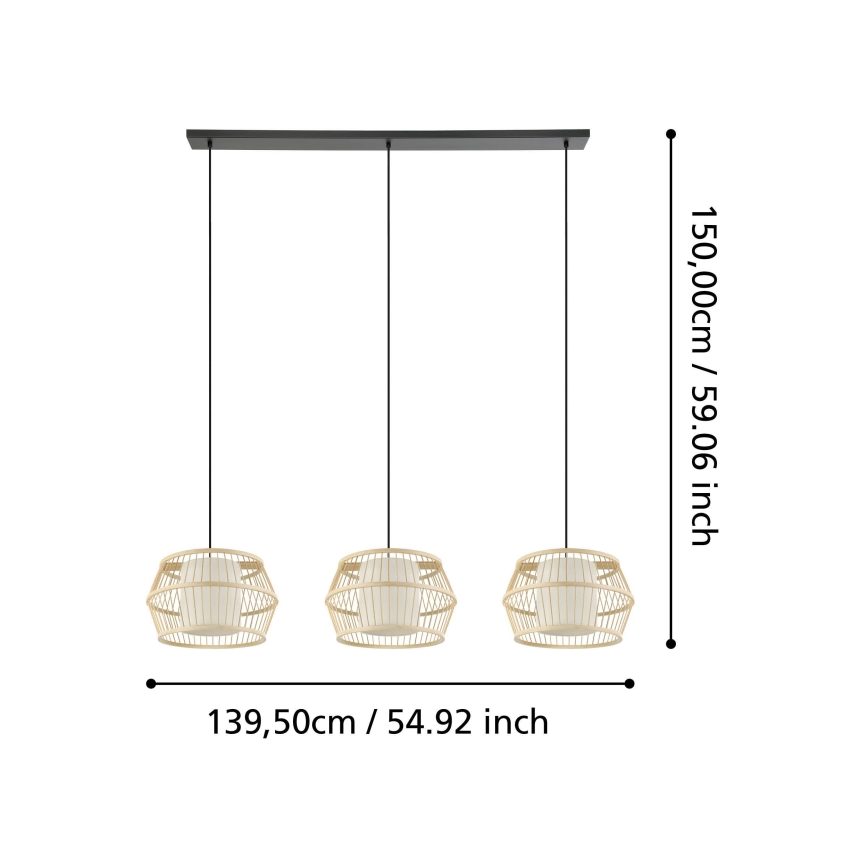 Eglo - Hanglamp aan een koord 3xE27/40W/230V bamboe