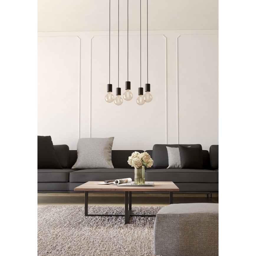 Eglo - Hanglamp aan een koord 5xE27/40W/230V zwart