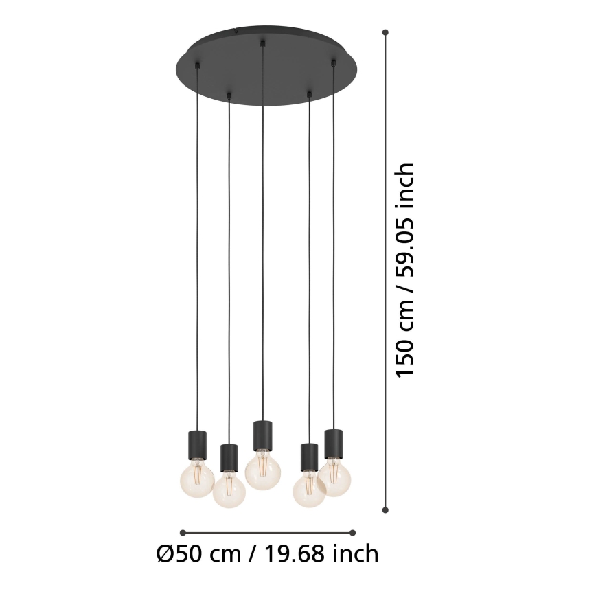 Eglo - Hanglamp aan een koord 5xE27/40W/230V zwart