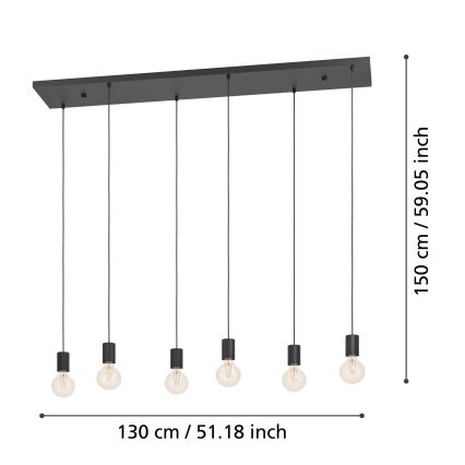 Eglo - Hanglamp aan een koord 6xE27/40W/230V zwart