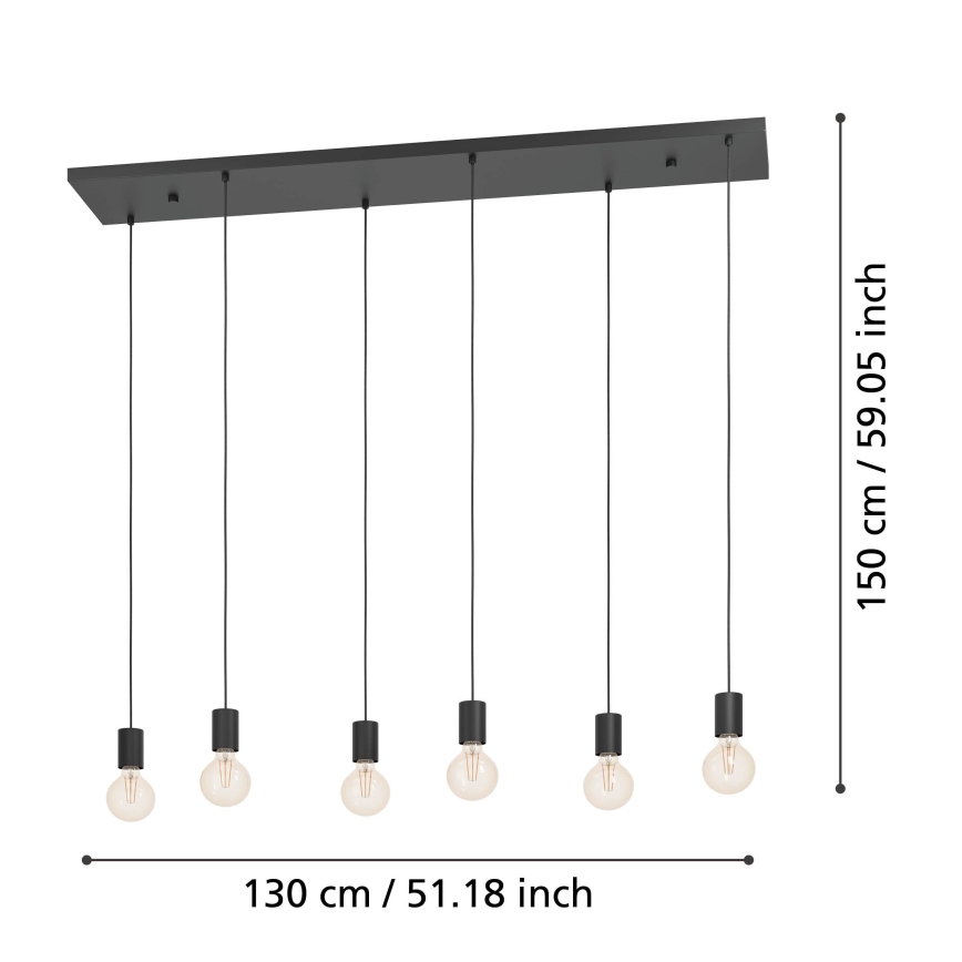 Eglo - Hanglamp aan een koord 6xE27/40W/230V zwart