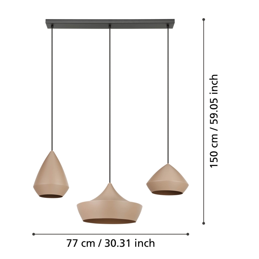 Eglo - Hanglamp aan een koord 3xE27/28W/230V beige