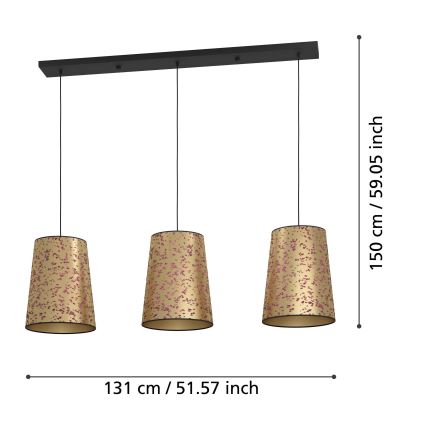 Eglo - Hanglamp aan een koord 3xE27/25W/230V goud/roze