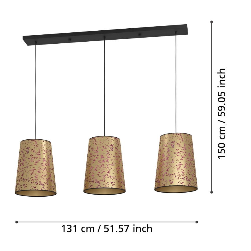 Eglo - Hanglamp aan een koord 3xE27/25W/230V goud/roze