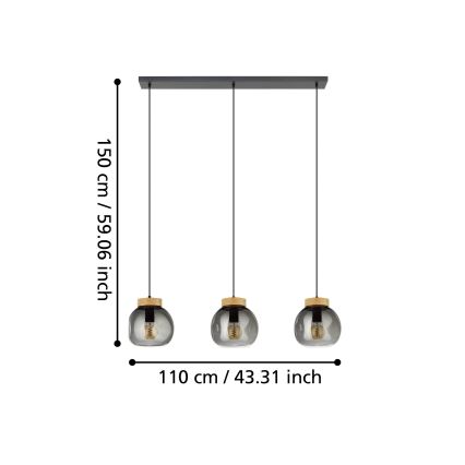 Eglo - Hanglamp aan een koord 3xE27/40W/230V gerookt