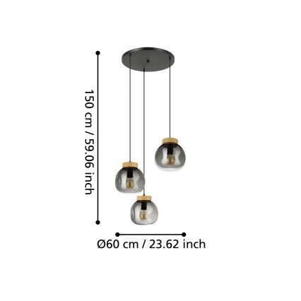 Eglo - Hanglamp aan een koord 3xE27/40W/230V gerookt