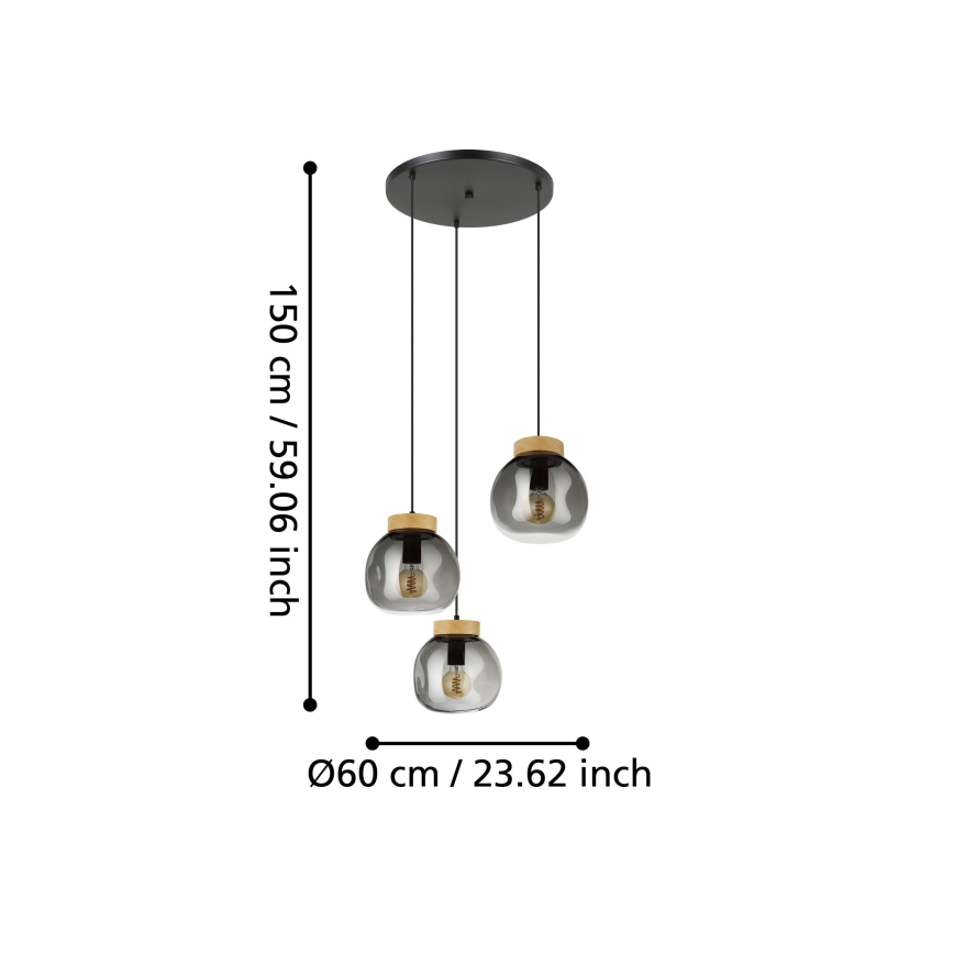 Eglo - Hanglamp aan een koord 3xE27/40W/230V gerookt