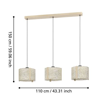 Eglo - Hanglamp aan een koord 3xE27/25W/230V beige