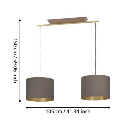 Eglo - Hanglamp aan een koord 2xE27/40W/230V bruin/goud